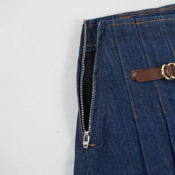 Maje Short Denim Pleated Skirt with Lining in Marine Blue Size 36 (NWT) - Picture 4 of 13